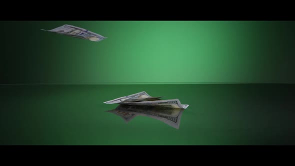 American $100 Bills Falling onto a Reflective Surface - MONEY 0024 alt