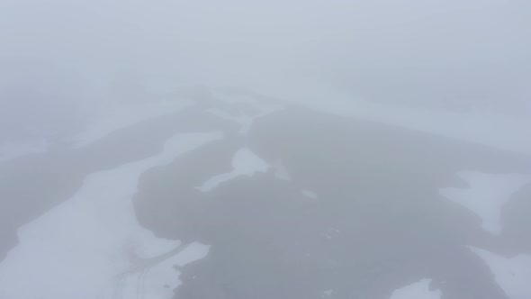 The Magma Stone Field of Gorely Volcano Covered with Fog