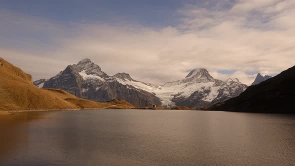 Picturesque View on Bachalpsee Lake in Swiss Alps Mountains