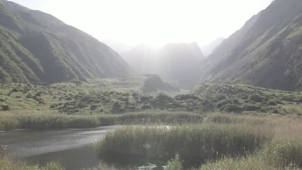 Aerial view of Gveleti Love Lake at sunset. Georgia alt
