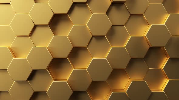 Mosaic surface with moving golden hex shapes