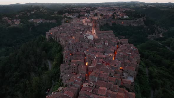 Aerial view of the medieval town of Pitigliano in Tuscany, Italy
