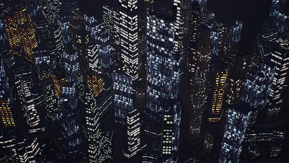 Helicopter Flight Over Night City 4k