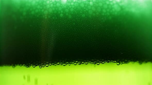 Small Bubbles Float Up In Green Water And A Lot Of Beer Foam
