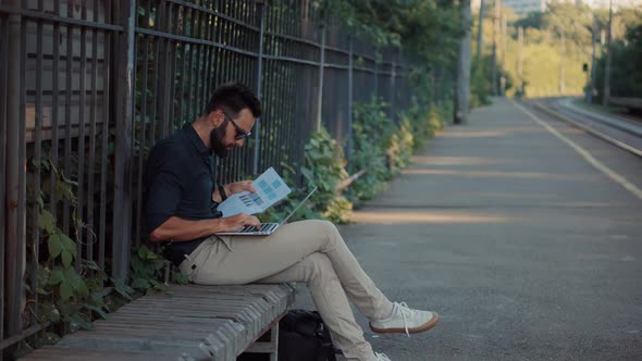 Study Online Typing Email Mobile Office. Businessman Remote Working In Internet Distance Job. alt