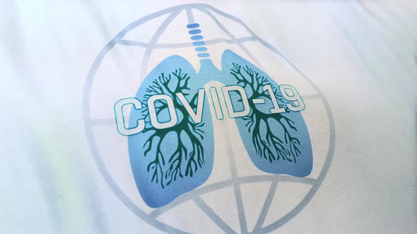 Blue And White Banner Of Globe Icon Merging With Human Lung And COVID-19