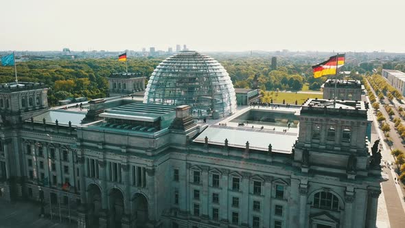 Aerial Footage of BUNDESTAG Reichstag IN BERLIN GERMANY