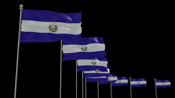 El Salvador Row Of Flags Animation Include Alpha Channel