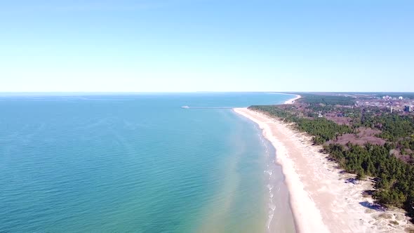 Palanga bridge and sandy coastline on Baltic sea in Lithuania, aerial view alt