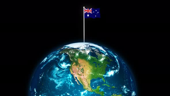 3d Rotated Planet Earth On Flying Australia Flag Animation alt