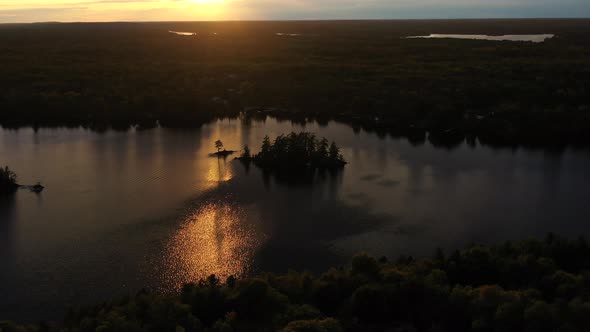 Beautiful Aerial Sunset Reflection On Lake In Summer 02