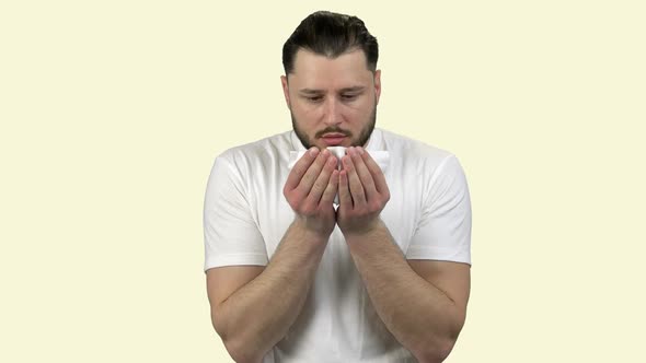 Portrait of a Man Blowing His Nose or Sneezing with Blood alt