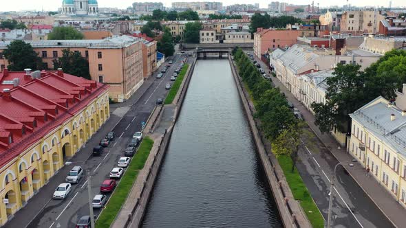 Kryukov channel at the confluence with the Moika River. Saint Petersburg. Russia. 