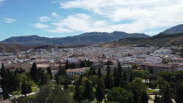 Aerial View of Small Town in Spain Andalusia Surrounded by Mountains