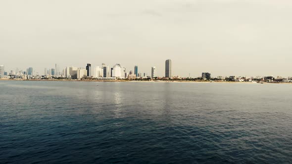 City view off the sea Tel Aviv drone shot 4K alt