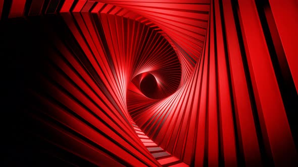 Abstract Animation with Moving Forward Twisted Red and Black Triangle Dark Tunnel with Highlights