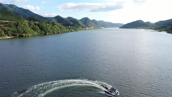 4K Aerial Drone Footage View of Jet skiing in Han River alt