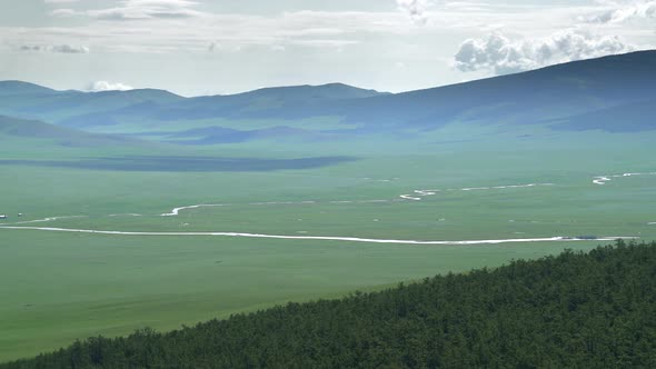 Volga River Flowing Through The Vast Empty Meadows in in Siberia of Asia Continent alt