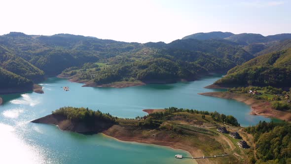 Aerial view at Zaovine lake from Tara mountain in Serbia