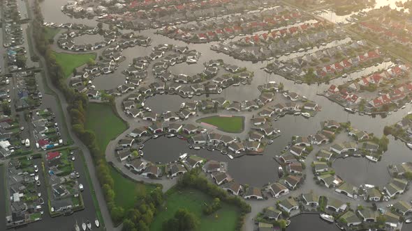 Aerial Overview of the Lemmer Town and Marina in the Netherlands alt