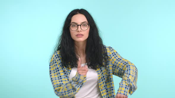 Impatient Girl in Glasses Tell to Hurry Up Look Annoyed at Camera and Tap on Wrist Showing Watch alt