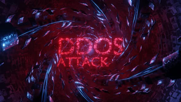 Inscription DDOS in technological tone. Concept of DDOS attack on information systems..