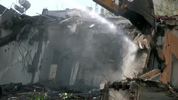 Destroying Old House With Bulldozer Mechanical Arm 47 alt