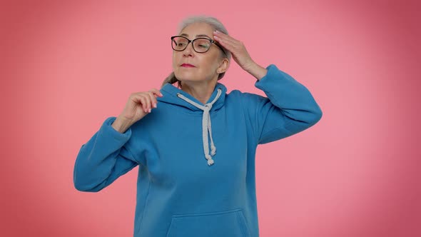 Ambitious Senior Woman Winner of Lottery Posing for Photographers Successful Famous Rich Person alt