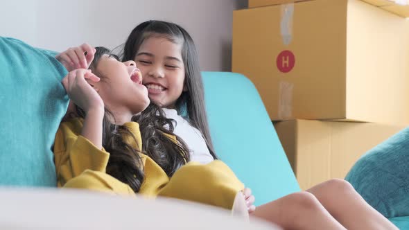 happiness asian child sibling girlfriend playing fun together alt