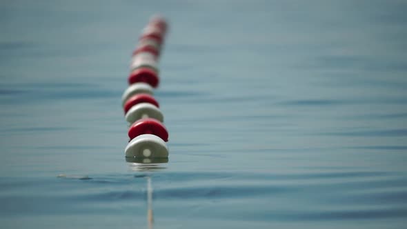 Orange and White Safety Buoys on a Rope Floating in the Sea on a Sunny Day Close Up alt