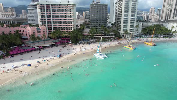 Rotating Aerial Of Waikiki Beach 4 K