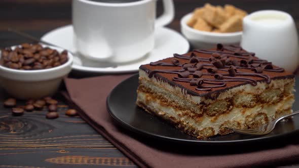 Portion of Traditional Italian Tiramisu Dessert Cup of Espresso Milk  Brown Sugar and Coffee alt