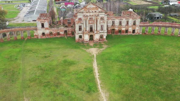 Ruzhansky Palace and the Ruins of the Facade of an Abandoned Ruined Building of an Ancient Castle of alt