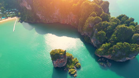 An aerial view of the unique turquoise waters of the Andaman Sea alt