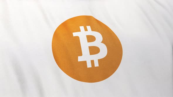 BTC Bitcoin Icon Logo on Full-Frame White Flag Loop Banner Background