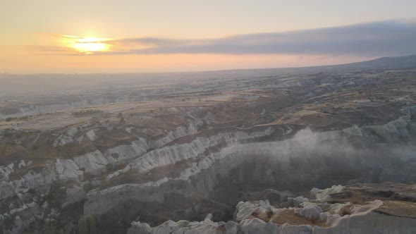 Sun Over Goreme. Cappadocia, Turkey. Aerial View alt