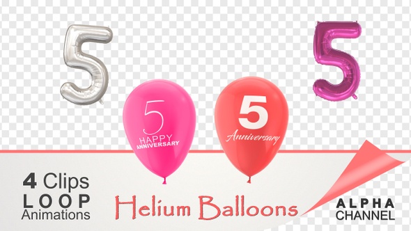 5 Anniversary Celebration Helium Balloons Pack