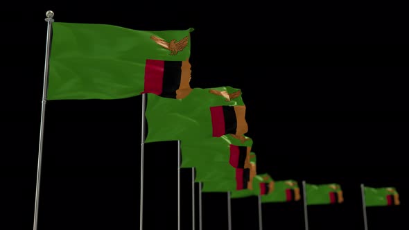 Zambia Row Flag With Alpha