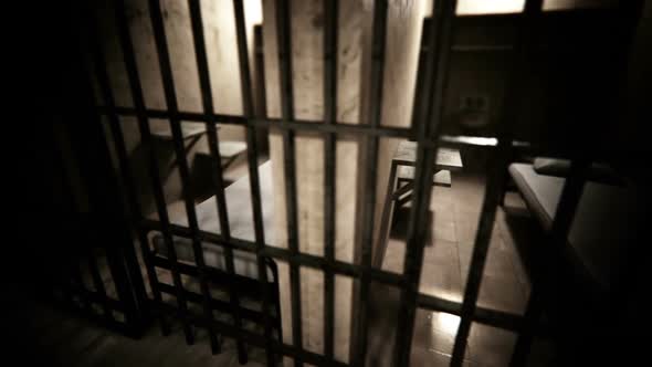The animation of infinite prison cell interior. Gloomy atmosphere. Crime. HD alt