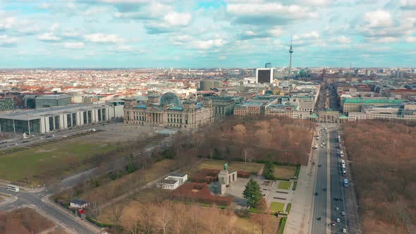 Berlin Brandenburg Gate and Reichstag Panorama. Aerial View alt