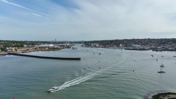 Yachts and Boats in the Estuary at Cowes on the Isle of Wight UK alt