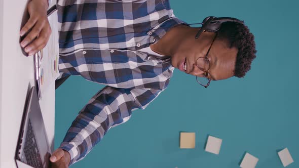 Vertical Video Call Center Operator Having Argument with Client on Helpline alt