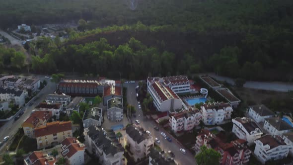 Top View of Touristic District of Kemer City with Hotels and Villas Located Next to the High alt