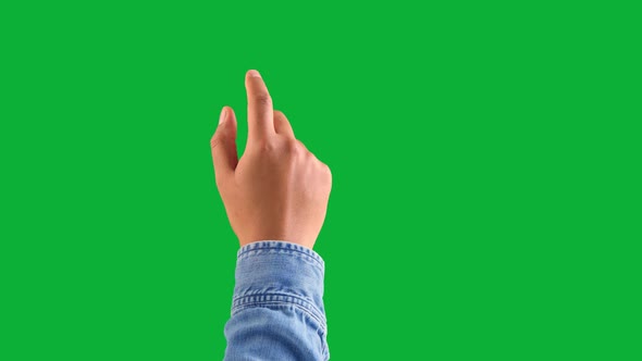 Mixed Race Deep Skin Tone Male Hand Makes a One Tap Gesture with Forefinger on Chromakey Green