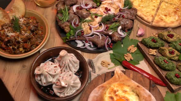 Closeup View of National Georgian Food on Wooden Table