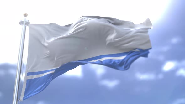 Flag of Altai Republic waving on flagpole   alt