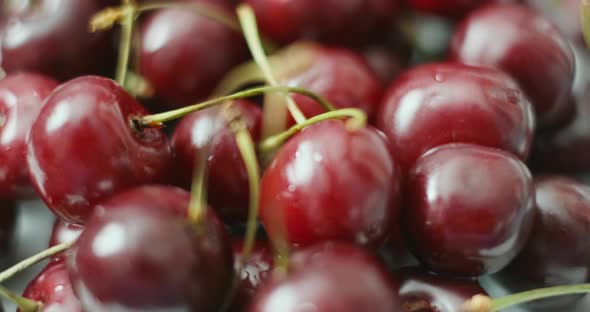 Rotation Around Ecologic Wet Ripe Red Cherry Berry. Rotating Turntable Anticlockwise. Healthy Eco alt