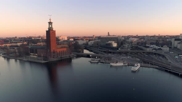 Stockholm City Hall at Sunrise Aerial View