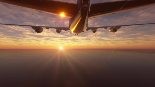 Airplaner retracts its landing gears as it flies away over the ocean.