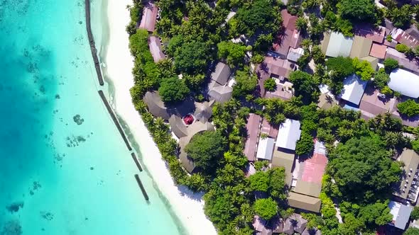 Aerial drone nature of tourist beach by blue lagoon with sand background alt